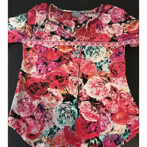 Anthropologie Vanessa Virginia Captured Rose Print Silk Peasant Blouse - Size SM - Picture 8 of 10